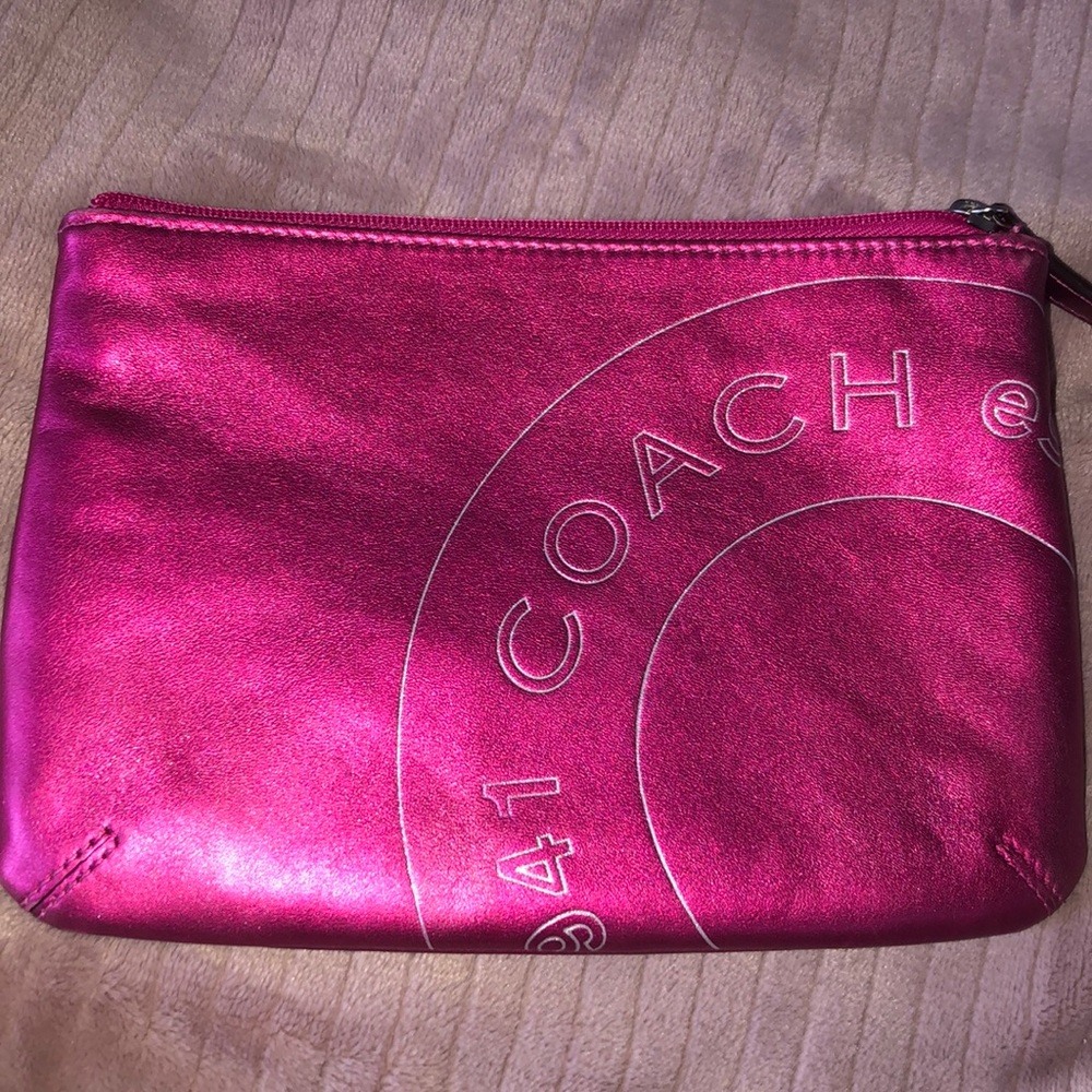 Coach Raspberry Metal Leather Clutch Bag